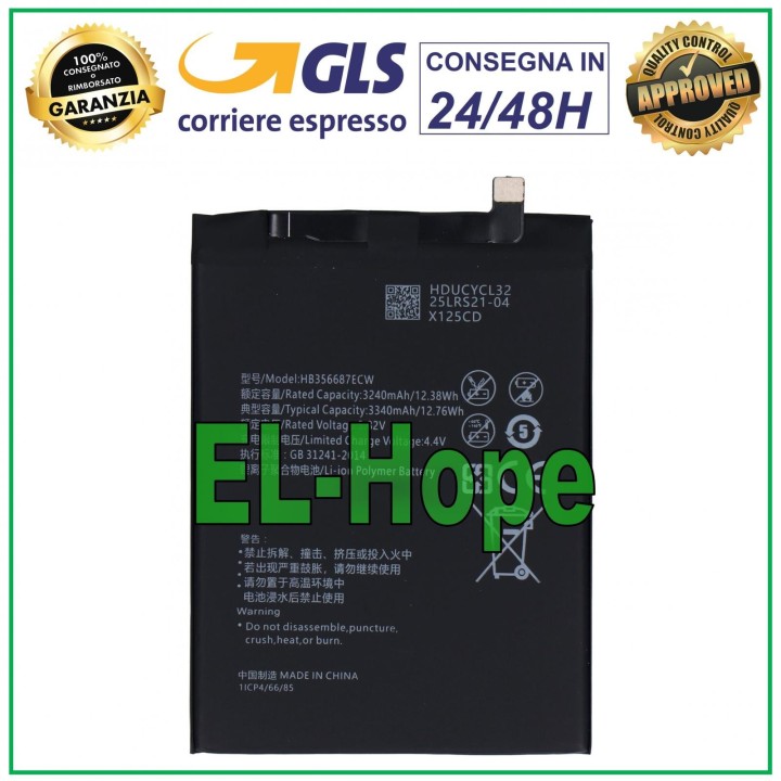 Batterie HB356687ECW pour Huawei P30 Lite MAR-LX1M LX1A LX2J, identique a' celle de origine