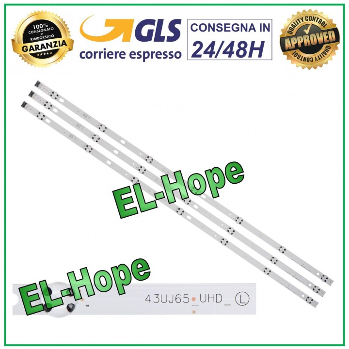 Kit de 3 barres LED 7 pouces pour te'le'viseur LG 43UJ65-UHD-L HC430DGGSLGL HC430DGGSLWL