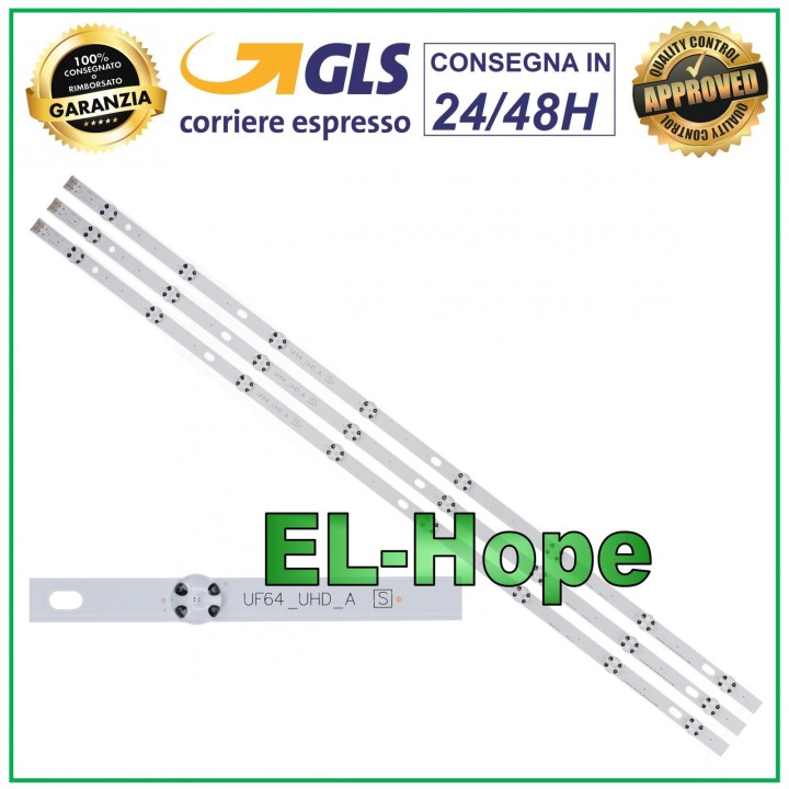 KIT DE 3 BARRES DE 8 RUBAN LED POUR TV LG 43 EAJ63610101 / ES-1000/8 / LED268 / LG4306