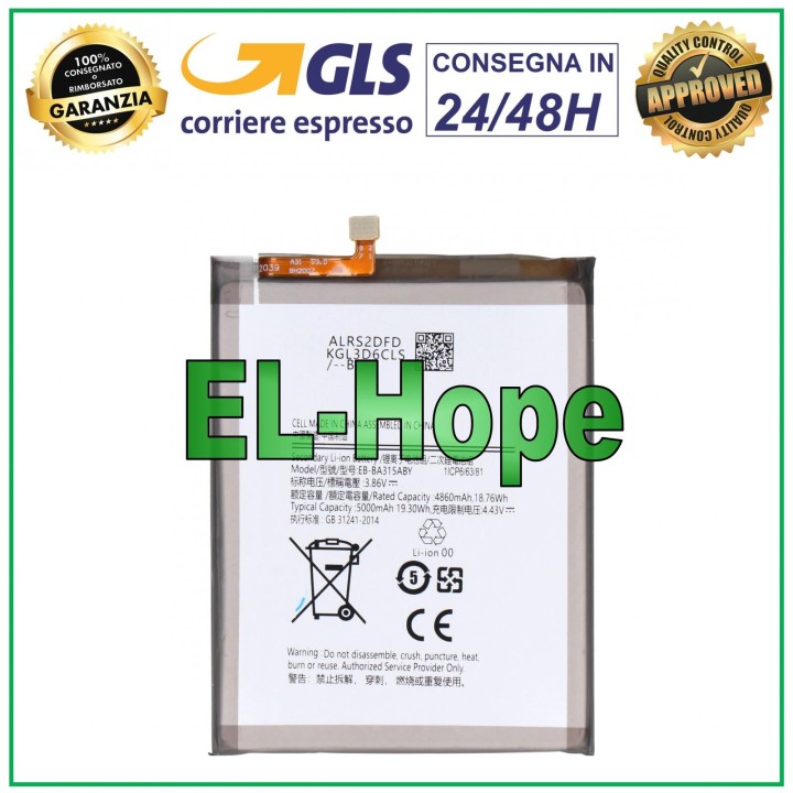 Batterie EB-BA315ABY pour Samsung Galaxy A22 SM-A225F 5000 mAh, e'quivalente a' le originale