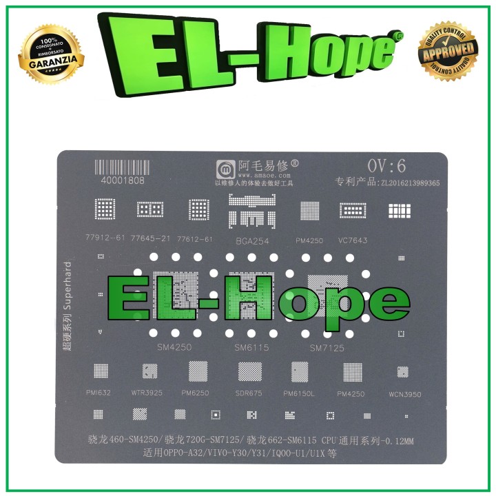 Couche de pochoir AMAOE OV6 pour OPPO A32 / VIVO Y30 Y31 / IQ00-U1 U1X 720G-SM7125