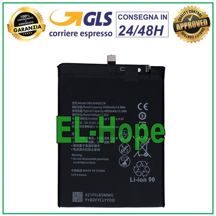 Batterie HB446486ECW HB436486ECW pour Huawei Honor 9X HLX-AL00 4000 mAh