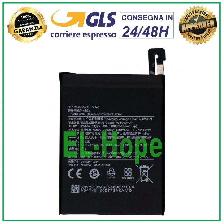 Batterie BN45 pour Xiaomi Redmi Note 5/5 Pro M1803E7SG 4000 mAh, e'quivalente a' le originale