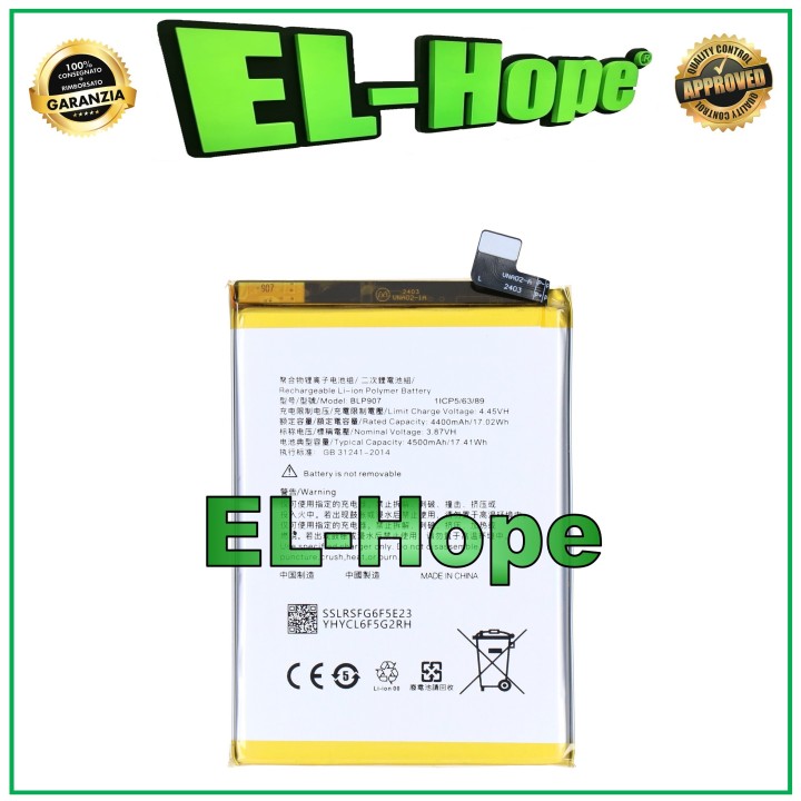 Batterie BLP907 1ICP5/63/89 pour OPPO RENO 7 5G CPH2363 4500 mAh Équivalente a' le originale