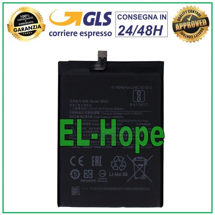 Batterie BN53 pour Xiaomi Redmi Note 10 Pro M2101K6G/6R 5020 mAh, e'quivalente a' le originale