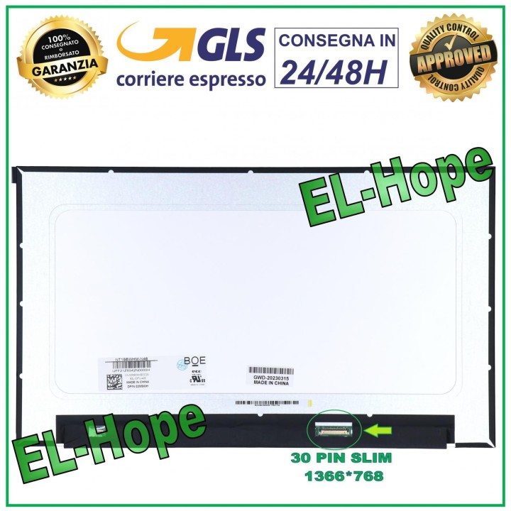 Écran LCD B156XTN08.2 pour ordinateur portable 15,6 pouces, 30 broches, fin, 1366 x 768, e'cran LED HD