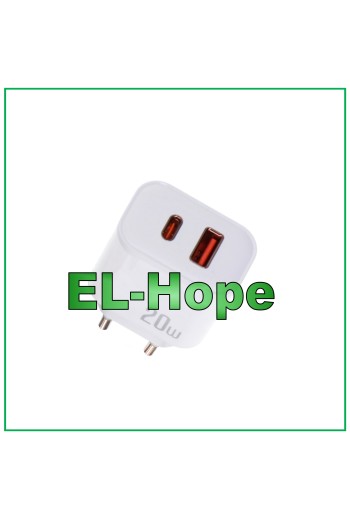 CHARGEUR DE BATTERIE À CHARGE RAPIDE POUR TCL 20W TRAVEL DOUBLE USB TYPE C BLANC