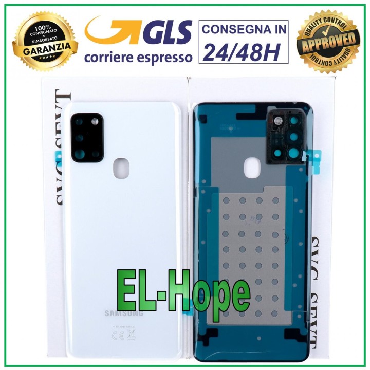 Coque arrie're en verre blanc de origine pour Samsung Galaxy A21S SM-A217