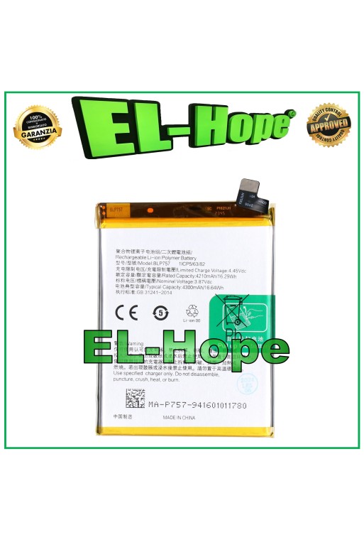 Batterie BLP757 pour Oppo Realme 6 RMX2001 4300 mAh, qualite' e'quivalente a' le originale