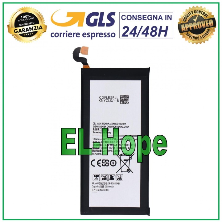 Batterie EB-BG920ABE pour Samsung Galaxy S6 SM-G920F 2550 mAh, e'quivalente a' l originale