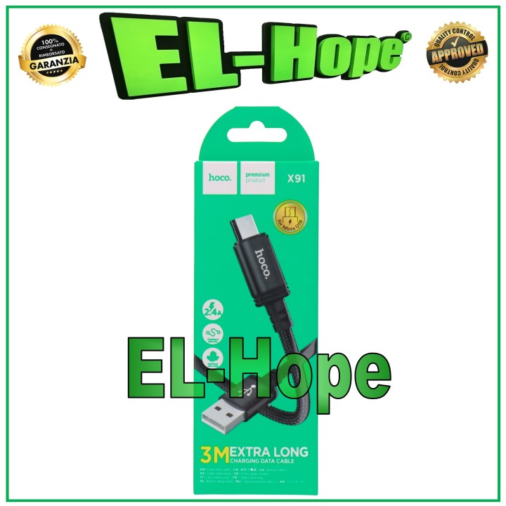 Câble de donne'es, câble de charge, chargeur de batterie, micro USB, universel, Hoco, noir, 3 m