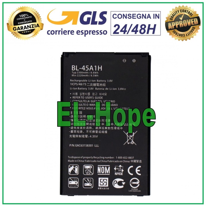 Batterie BL-45A1H pour LG K10 K420 K420N K430 K430DS K450 2300 mAh, identique a' l original