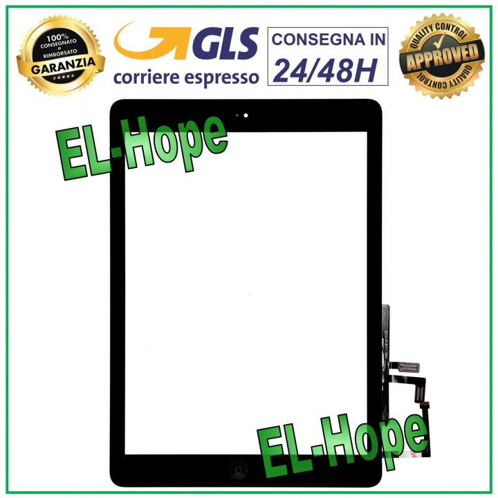 Écran tactile pour Apple iPad 5 Air Wi-Fi 3G A1474 A1475 A1476 en verre noir + bouton Home
