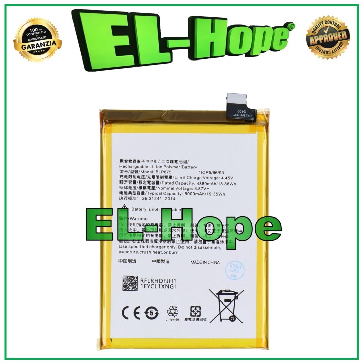 Batterie BLP875 pour Oppo Realme 9 5G Narzo 50 RMX3286 C55 RMX3710 d origine
