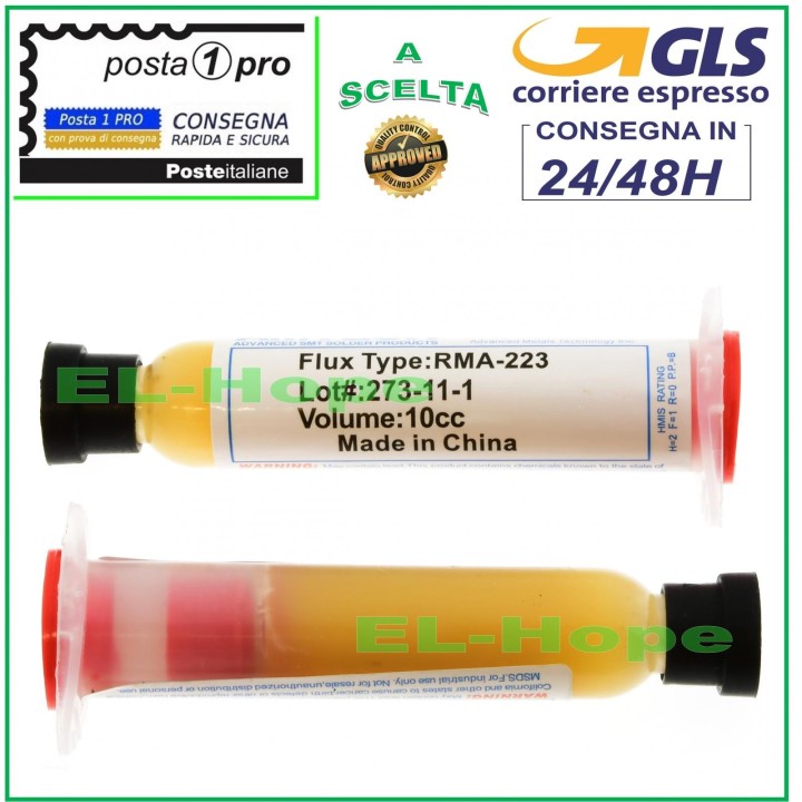 Pâte gel fondant AMTECH RMA-223-UV 10 cc pour soudure, re'paration de circuits imprime's