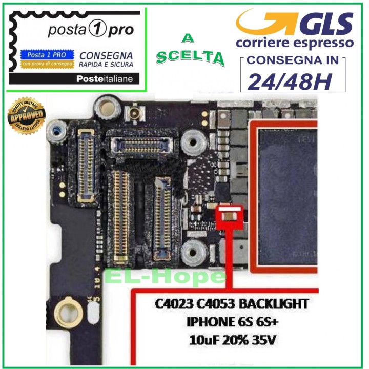 Condensateur de re'troe'clairage C4023 pour iPhone 6S et 6S+, 10 uF, 35 V