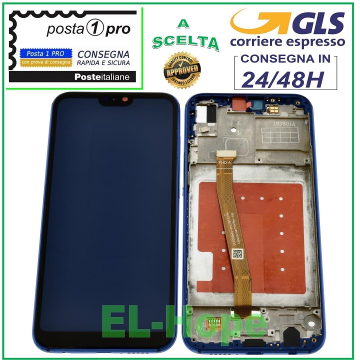 Écran LCD + e'cran tactile pour Huawei P20 Lite ANE-LX1, cadre en verre bleu