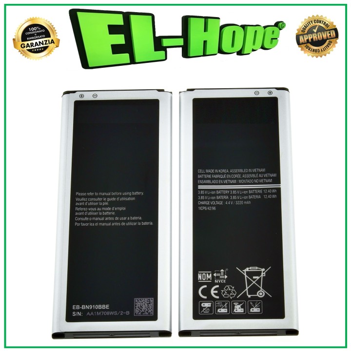 Batterie EB-BN910BBE pour Samsung Galaxy Note 4 SM-N910F 3220 mAh, e'quivalente a' l originale