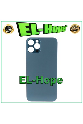 Coque arrière en verre avec cache batterie pour iPhone 12 Pro, grand trou, bleu Pacifique