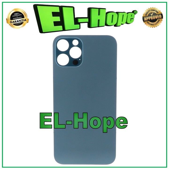 Coque arrie're en verre avec cache batterie pour iPhone 12 Pro, grand trou, bleu Pacifique