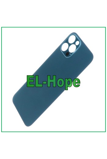 Coque arrière en verre avec cache batterie pour iPhone 12 Pro, grand trou, bleu Pacifique