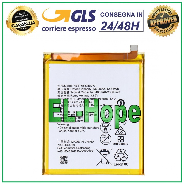 Batterie HB376883ECW pour Huawei P9 Plus Vie-L29 L09 3400 mAh 3,82 V