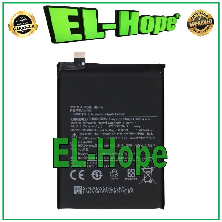 Batterie BM4W pour Xiaomi Mi 10T Lite 5G M2007J17G 4820 mAh, e'quivalente a' l originale