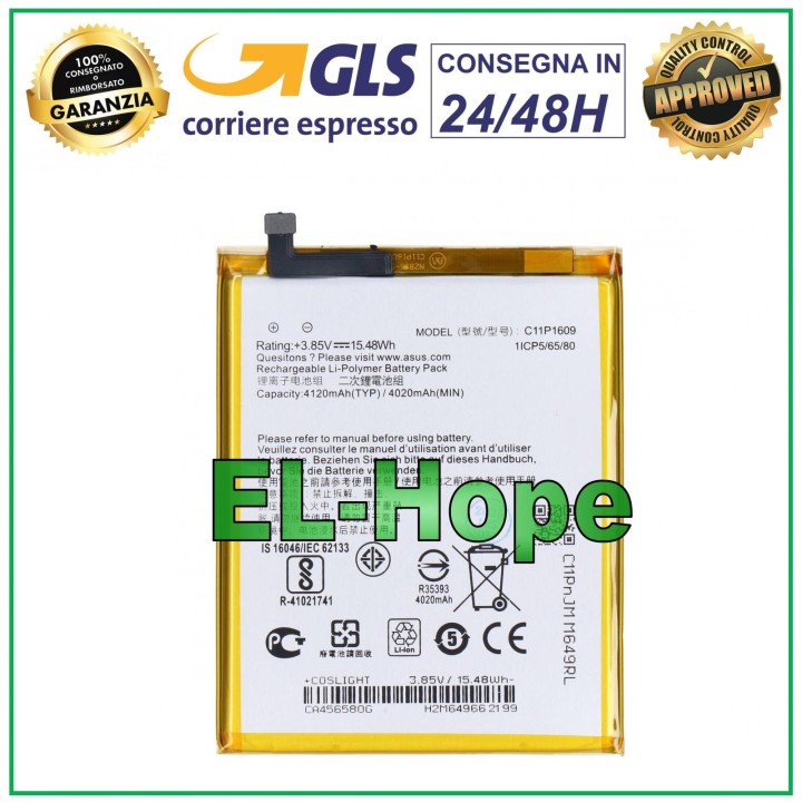 Batterie C11P1609 pour ASUS ZENFONE 3 MAX ZC553KL X00D 4120 mAh, e'quivalente a' l originale
