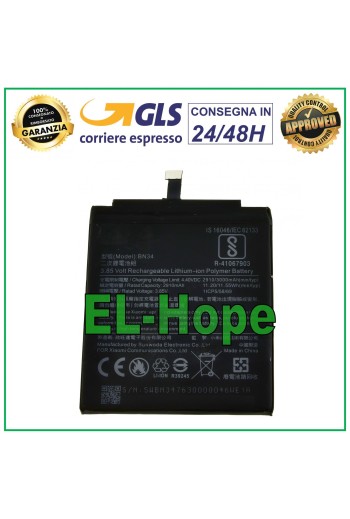 Batterie BN34 pour Xiaomi Redmi Mi 5A 3000 mAh 3,85 V, équivalente à l originale