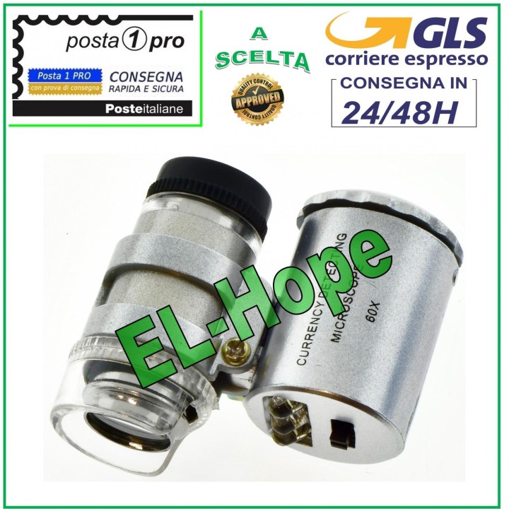 MICROSCOPE LOUPE DE POCHE 60X + LUMIÈRE LED UV POUR BIJOUX PCB