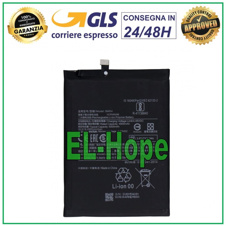 Batterie BM54 pour Xiaomi Redmi Note 9T 5G M2007J22 5000 mAh, e'quivalente a' l originale
