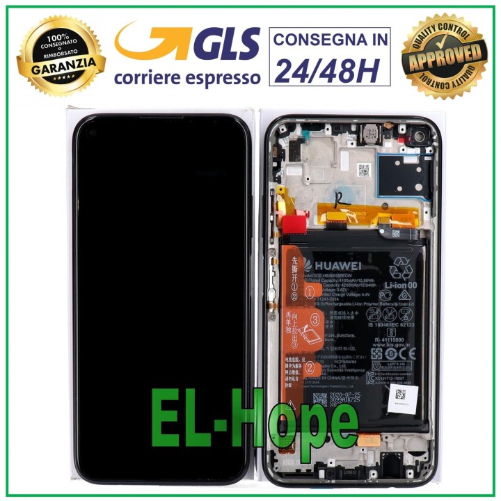 Cadre d e'cran LCD d origine avec batterie pour Huawei P40 Lite JNY-L21A JNY-LX1 Touch Black