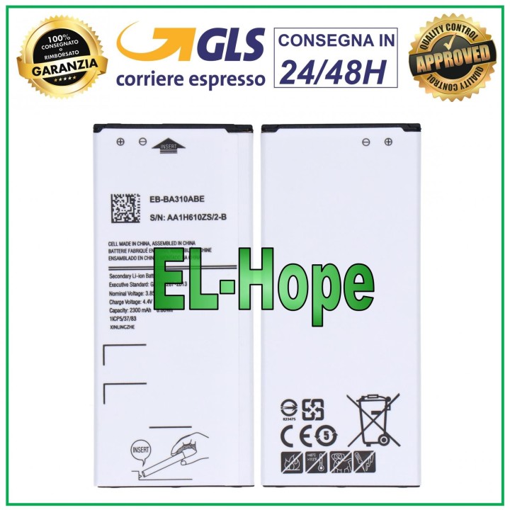 Batterie pour Samsung Galaxy A3 2016 SM-A310F EB-BA310ABE 2300 mAh, identique a' l original