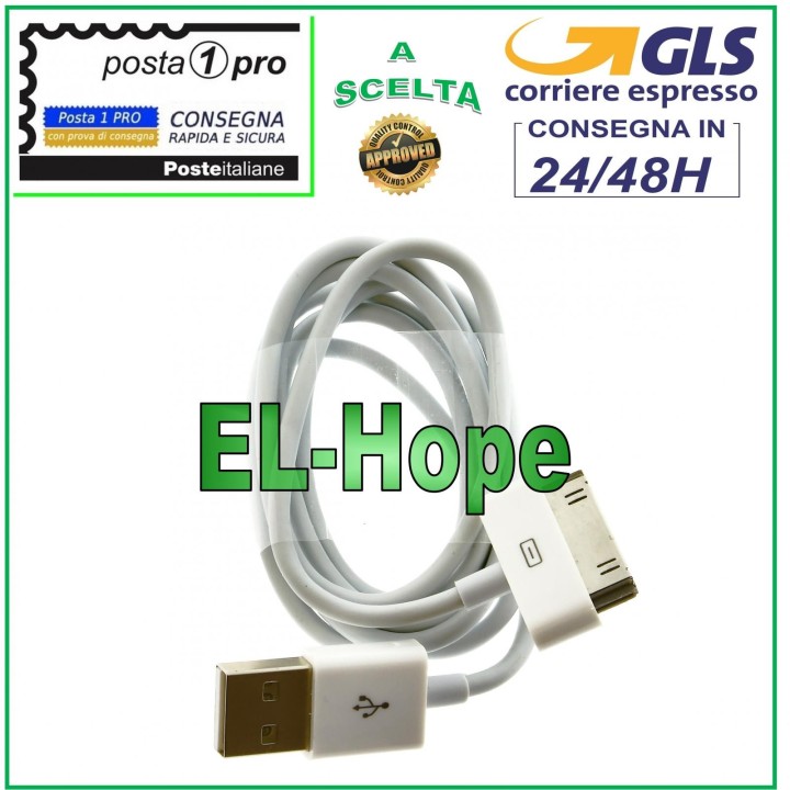 Câble de donne'es, câble de charge, chargeur de batterie, Apple iPhone 4, 4S, iPad 2, 3, 4, 1 MT