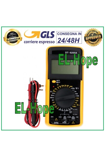 MULTIMÈTRE NUMÉRIQUE PROFESSIONNEL DT9205A + PAIRE DE SONDES VOLT AMPÈRE