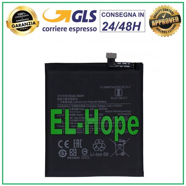 Batterie BM4R pour Xiaomi Mi 10 Lite 5G M2002J9G M2002J9E 4160 mAh, e'quivalente a' l originale