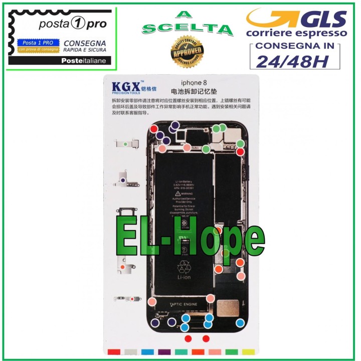 Tapis magne'tique illustre' pour de'monter les vis de l iPhone 8