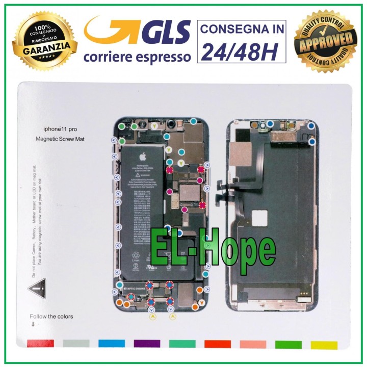 Tapis magne'tique illustre' pour de'monter les vis de l iPhone 11 Pro