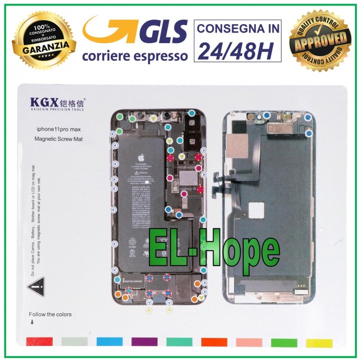 Tapis magne'tique illustre' pour de'montage des vis de l iPhone 11 Pro Max