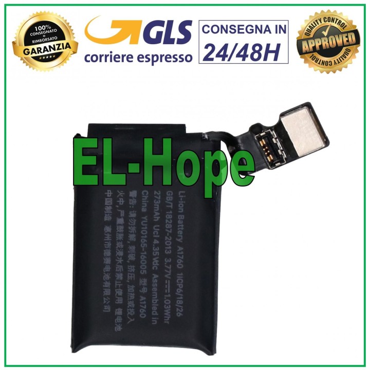 Batterie pour Apple Watch Series 2 Generation 38 mm Iwatch A1760 273 mAh