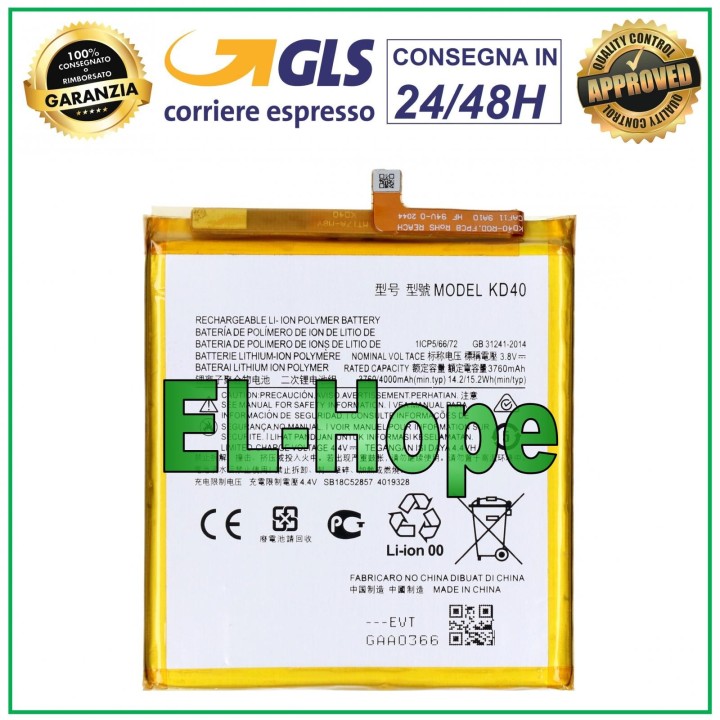 Batterie KD40 pour Motorola Moto G8 Plus XT2019, 4 000 mAh