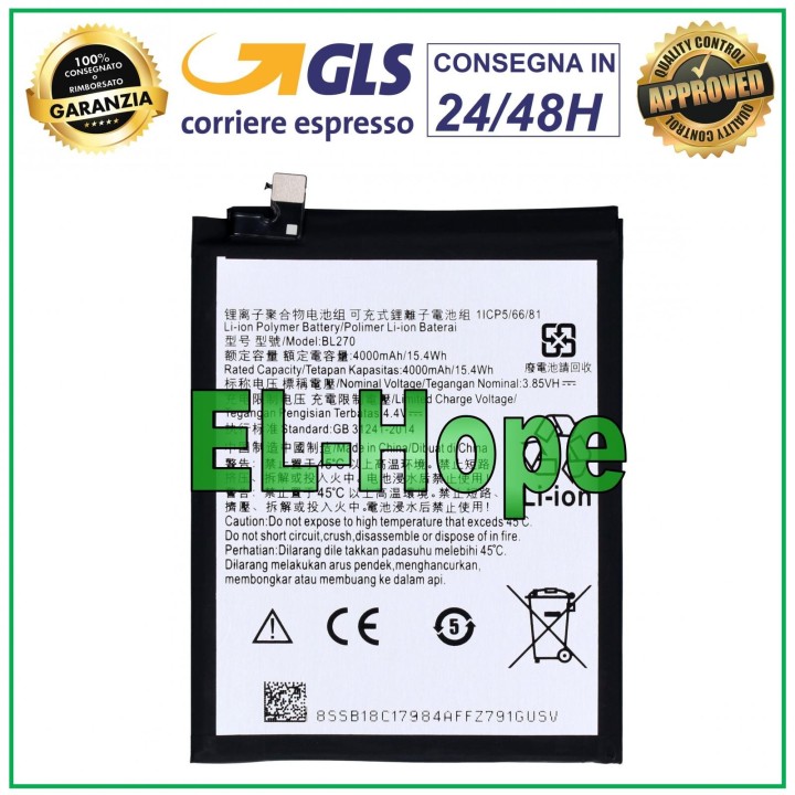 BATTERIE BL270 POUR MOTOROLA MOTO E5 XT1944 / LENOVO K6 NOTE 4000 mAh