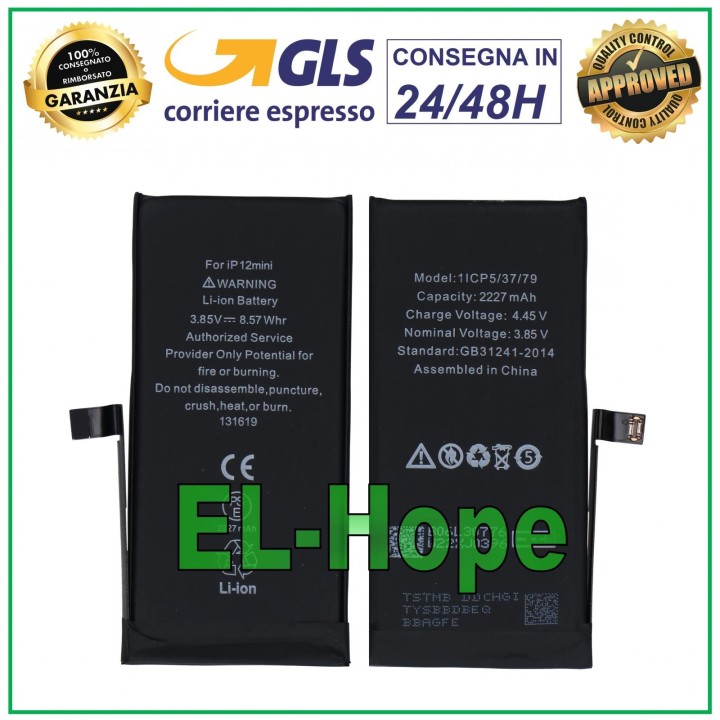 Batterie de remplacement pour iPhone 12 Mini A2471 2227 mAh 4,45 V