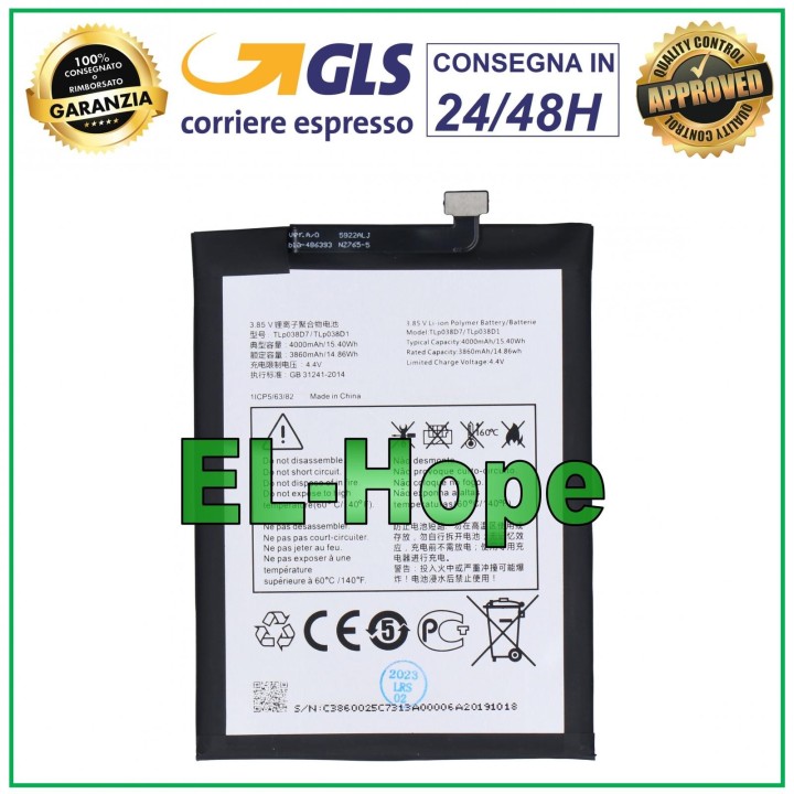 Batterie TLP038D7 / TLP038D1 pour Alcatel 1S 2020 5028D 5028Y, identique a' celle d origine