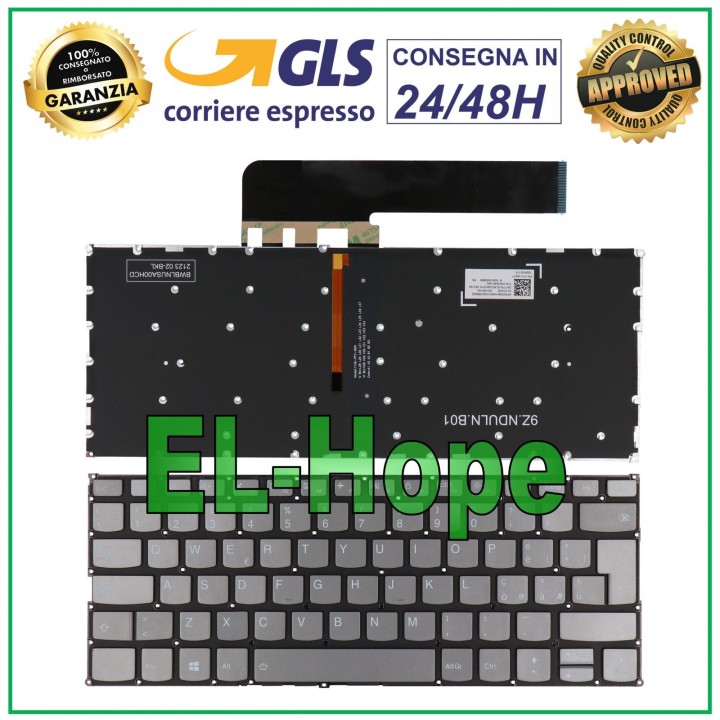 Clavier italien re'troe'claire' pour ordinateur portable Lenovo Yoga C640-13IML, couleur argent