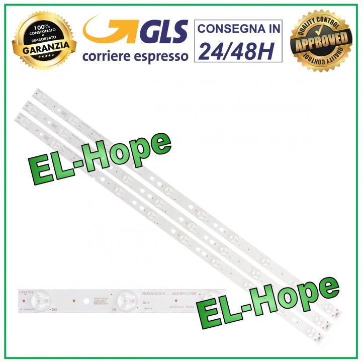 KIT 3 BARRES TV LED 32  LB927DX LED315D10-07(B) 30331510219 CHANGHONG JVC HAIER