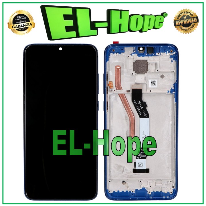Cadre d e'cran tactile LCD pour Xiaomi Redmi Note 8 Pro M1906G7G, e'cran en verre bleu