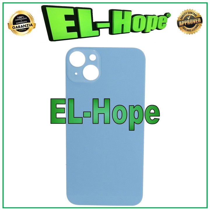 Coque arrie're en verre avec cache batterie pour iPhone 14 Plus, grand trou, bleu