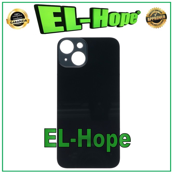 Coque arrie're en verre avec cache batterie pour iPhone 14, grand trou, noir nuit