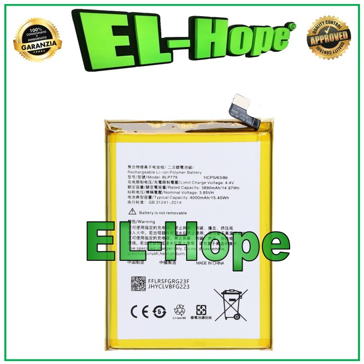 Batterie BLP779 pour Oppo Reno 4Z / Reno 4 Lite CPH2125 4000 mAh, e'quivalente a' l originale